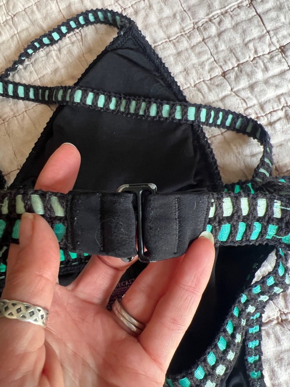 Victoria's Secret Black Bikini with Teal and Mint Crochet Trim - Picture 6 of 6